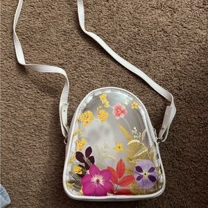 White and multi-coloured floral crossbody bag